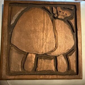 Vintage wooden mushroom and butterfly plaque